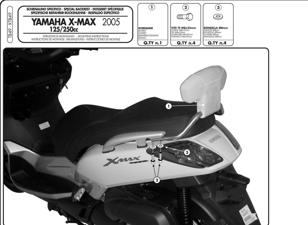 KAPPA OPARCIE PASAŻERA YAMAHA X-MAX 125/250 '05-09